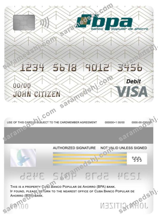 Cuba Banco Popular de Ahorro (BPA) bank visa debit card